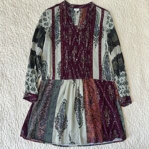 Tiny By Anthropologie Tunic Mini Dress Women's Small Patchwork Boho Cottagecore